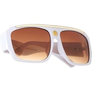 Sunglasses White Frame Gold Accent Square Fashion Sun Glasses Street Wear Lentes